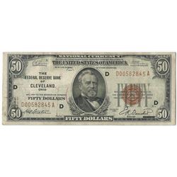 1929 $50 The Federal Reserve Bank of Cleveland National Currency Note