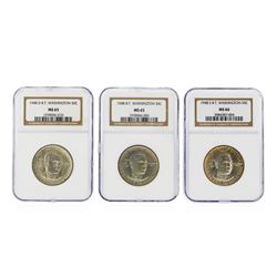 Set of (3) Booker T Washington Half Dollar Commemorative Coins NGC MS65 & MS66