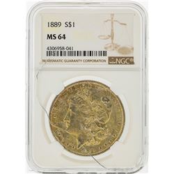 1889 $1 Morgan Silver Dollar NGC Graded MS64 - Cracked