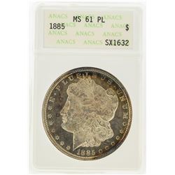 1885 $1 Morgan Silver Dollar ANACS Graded MS61 PL