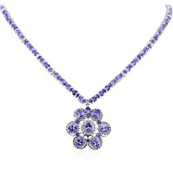 14KT White Gold 31.20ctw Tanzanite and Diamond Necklace