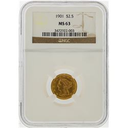 1901 $2 1/2 Liberty Head Quarter Eagle Gold Coin NGC MS63