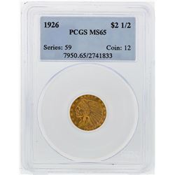 1926 $2 1/2 Indian Head Quarter Eagle Gold Coin PCGS MS65