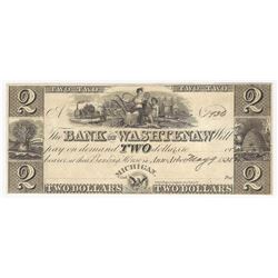 1835 $2 The Bank of Washtenaw Obsolete Bank Note