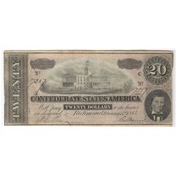 1864 $20 The Confederate States of America Note