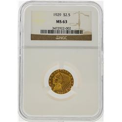 1929 $2 1/2 Indian Head Quarter Eagle Gold Coin NGC MS63