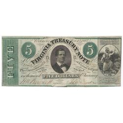 1862 $5 Virginia Treasury Note