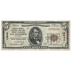 1929 $5 San Francisco California National Currency Note