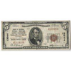 1929 $5 San Francisco California National Currency Note