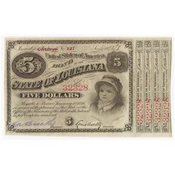 1875/8 $5 State of Louisiana Baby Bond Obsolete Note