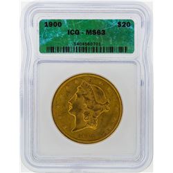 1900 $20 Liberty Head Double Eagle Gold Coin ICG MS63