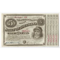 1875/8 $5 State of Louisiana Baby Bond Obsolete Note