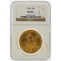 1924 $20 St. Gaudens Double Eagle Gold Coin NGC MS66+