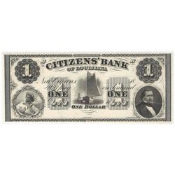 1800s $1 The Citizens Bank of Louisiana Obsolete Bank Note