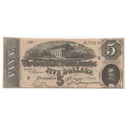 1864 $5 The Confederate States of America Note Solid "5" Serial