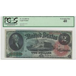 1869 $2 Rainbow Large Size Legal Tender Note PCGS Graded EF40