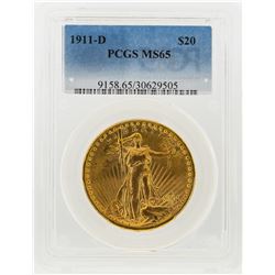 1911-D $20 St. Gaudens Double Eagle Gold Coin PCGS MS65