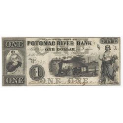 1854 $1 Potomac River Bank Obsolete Bank Note