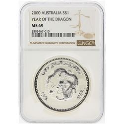 2000 $1 Australia Silver Lunar Series Year of the Dragon Coin NGC MS69