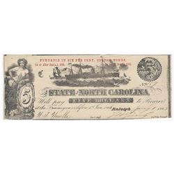 1863 $5 The State of North Carolina Obsolete Note