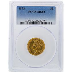 1878 $3 Indian Princess Head Gold Coin PCGS MS62