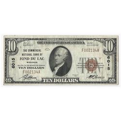 1929 $10 National Currency Fond Du Lac WI Bank Note