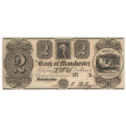 1800s $2 The Bank of Manchester Obsolete Bank Note