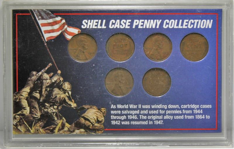 Shell Case Penny Collection - 6 USA Small One Cent Coins