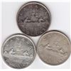 3 Canadian Silver $1 Dollar Coins - 1960 - 1962