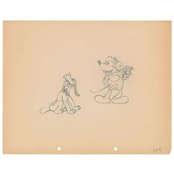 Mickey Mouse and Pluto production drawing from Puppy Love