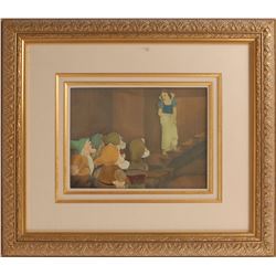 Snow White, Bashful, Doc, Happy, Sleepy, and Sneezy production cel from Snow White and the Seven Dwa