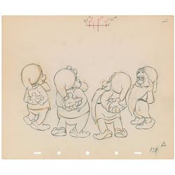 Sneezy, Happy, Bashful, and Sleepy production drawing from Snow White and the Seven Dwarfs