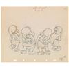 Image 1 : Sneezy, Happy, Bashful, and Sleepy production drawing from Snow White and the Seven Dwarfs