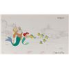 Image 1 : Ariel, King Triton, and Flounder pan production cel and layout drawing from The Little Mermaid II