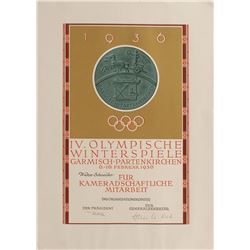 Garmisch 1936 Winter Olympics Participation Diploma