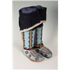 Image 1 : Nez Perce Fully Beaded Woman's Hightop Moccasins with Leggings, 10" long