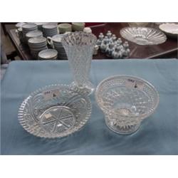 COMPOTE, PRESSED GLASS BOWL & VASE