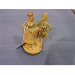 OLD PORCELAIN FIGURINE OF MAN & WOMEN - HAND PAINTED, CHIPPED