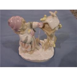 ORIGINAL LISI MARTIN PORCELAIN GIRL AT BIRDHOUSE