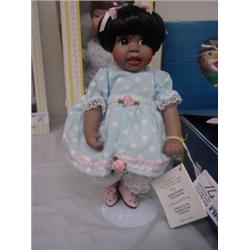 "WILLA" BALCK 9" PORCELAIN DOLL BY MELISSA Mc CRORY, MOVABLE ARMS