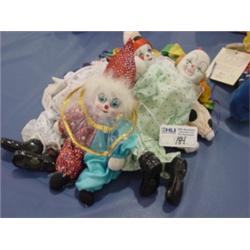 SET OF 5 MINI PORCELAIN/WOOD CLOWNS