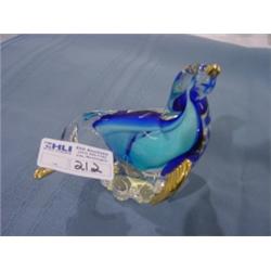 MURANO ITALIAN BLUE SEA LION W/GOLD DETAIL