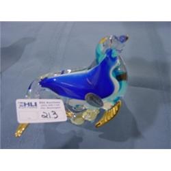 MURANO ITALIAN BLUE SEA LION W/GOLD DETAIL