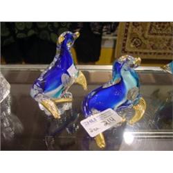 2EA. MURANO ITALIAN BLUE SEA LION W/GOLD DETAIL