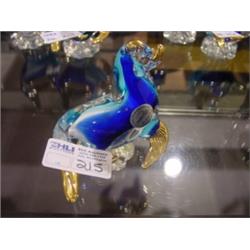 2EA. MURANO ITALIAN BLUE SEA LION W/GOLD DETAIL