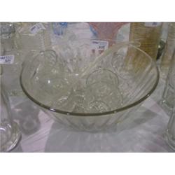 PUNCH BOWL W/11 GLASSES & LADEL