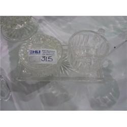 PRESSED GLASS CREAM/SUGAR W/TRAY