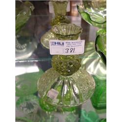 GREEN DEPRESSION GLASS CANDLE HOLDER