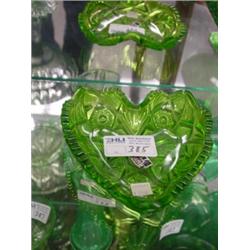 HANDMADE HEART DESIGN GREEN CUT GLASS