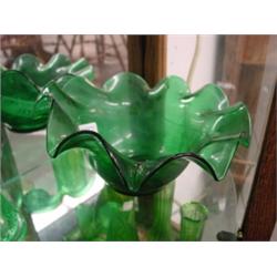 GRN HANDMADE FLUTED BOWL W/ E.O. BRODY CO PRESSED CEREAL BOWL